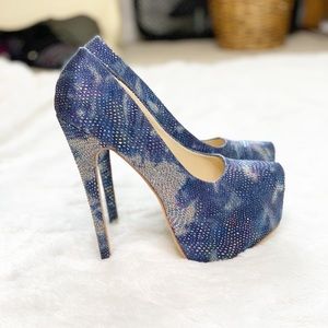 Rosette Elle Platform Stiletto Pumps Blue Crystal